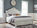 Montelaine Antique White King Upholstered Panel Bed from Ashley - Luna Furniture