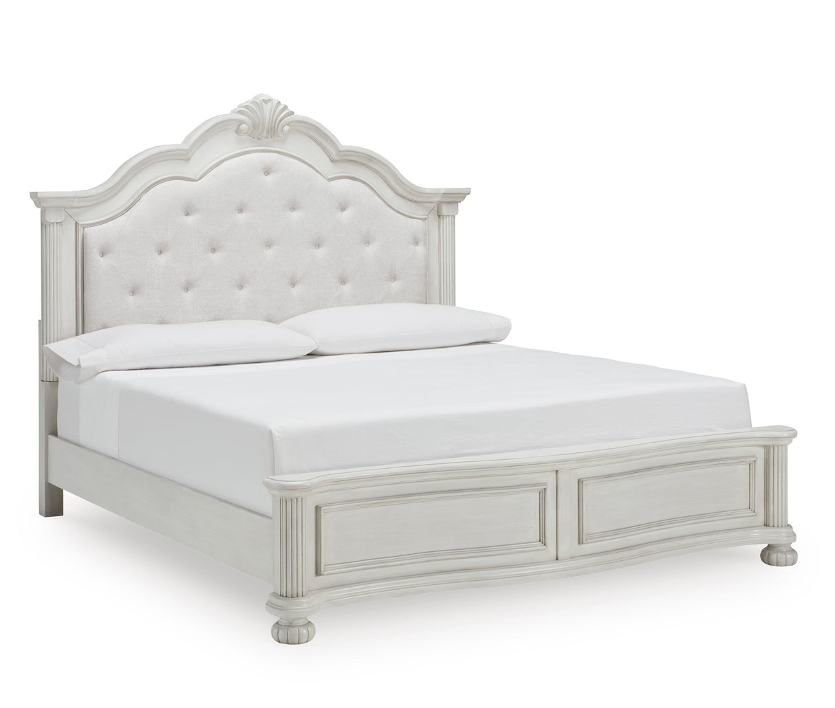 Montelaine Antique White King Upholstered Panel Bed from Ashley - Luna Furniture