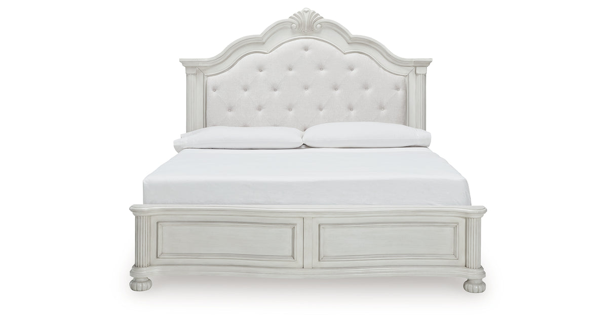 Montelaine Antique White King Upholstered Panel Bed from Ashley - Luna Furniture