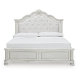 Montelaine Antique White King Upholstered Panel Bed from Ashley - Luna Furniture