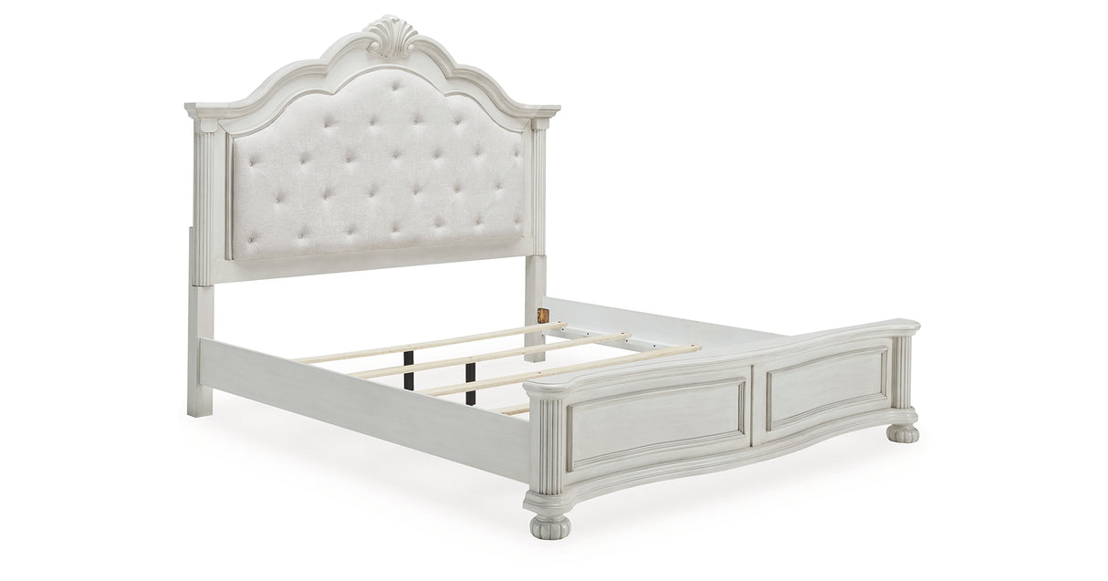 Montelaine Antique White King Upholstered Panel Bed from Ashley - Luna Furniture
