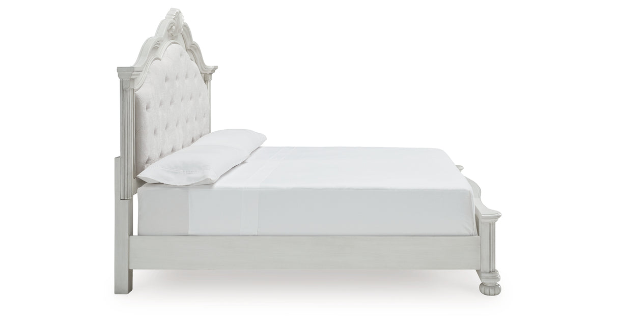 Montelaine Antique White King Upholstered Panel Bed from Ashley - Luna Furniture