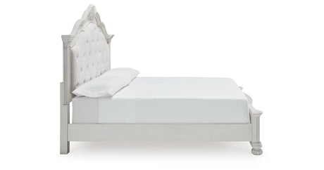 Montelaine Antique White King Upholstered Panel Bed from Ashley - Luna Furniture