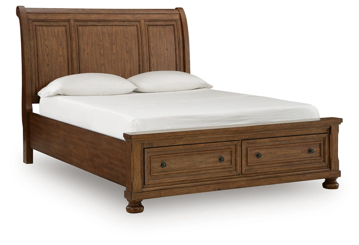 Zackaryn Warm Brown Queen Sleigh Storage Bed from Ashley - Luna Furniture