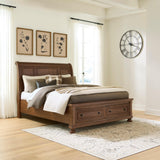 Zackaryn Warm Brown Queen Sleigh Storage Bed from Ashley - Luna Furniture