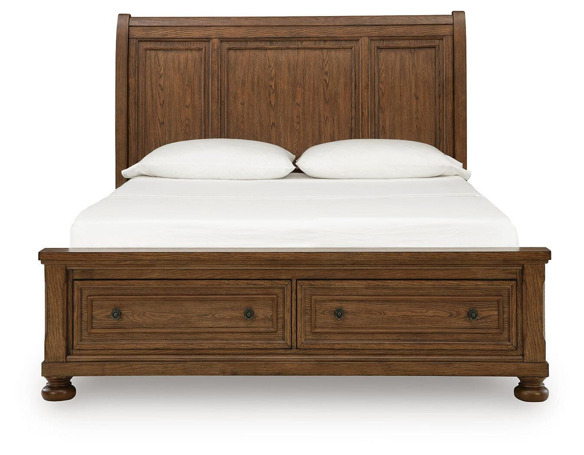 Zackaryn Warm Brown Queen Sleigh Storage Bed from Ashley - Luna Furniture