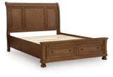 Zackaryn Warm Brown Queen Sleigh Storage Bed from Ashley - Luna Furniture
