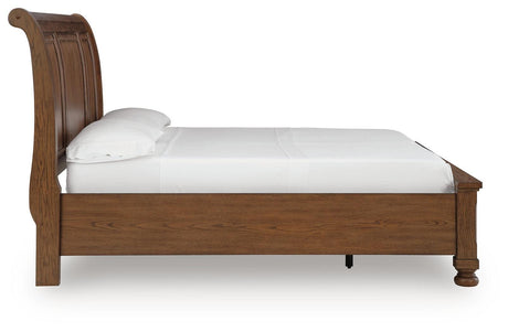 Zackaryn Warm Brown Queen Sleigh Storage Bed from Ashley - Luna Furniture