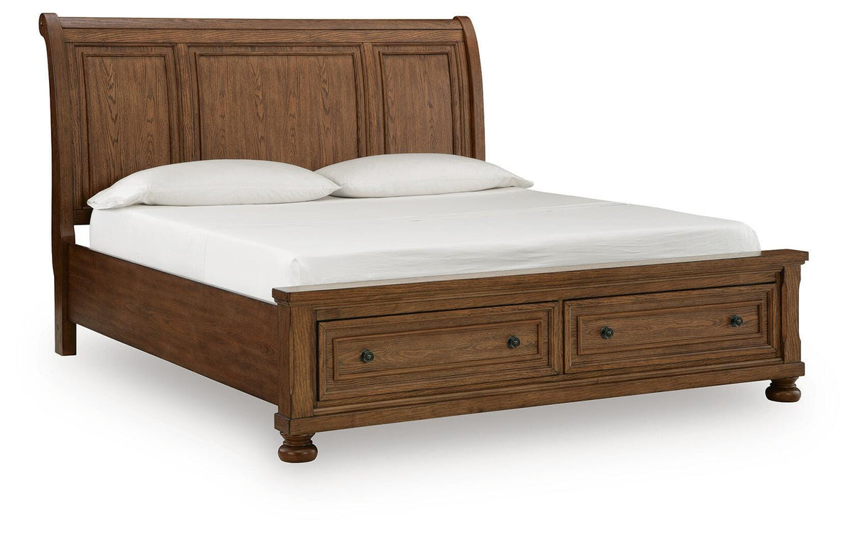 Zackaryn Warm Brown California King Sleigh Storage Bed from Ashley - Luna Furniture