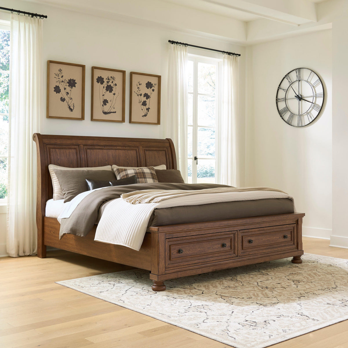 Zackaryn Warm Brown King Sleigh Storage Bed from Ashley - Luna Furniture