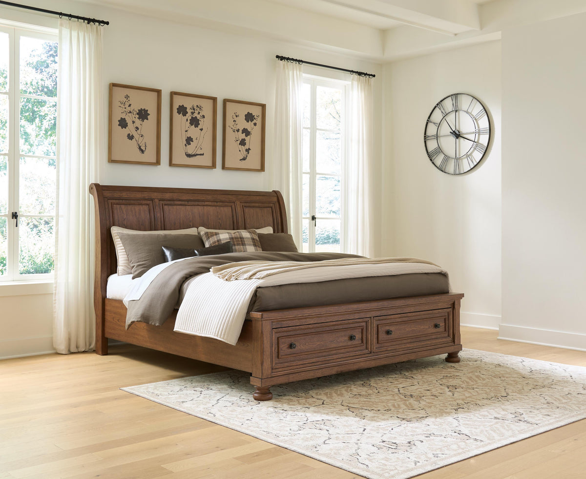 Zackaryn Warm Brown King Sleigh Storage Bed from Ashley - Luna Furniture