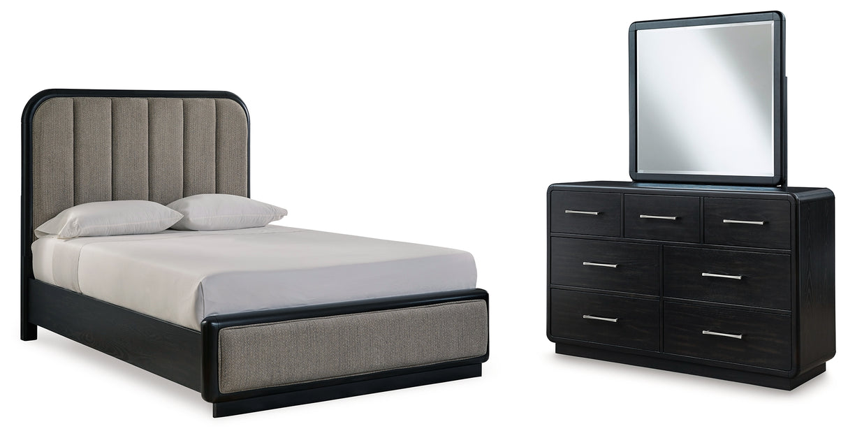 Rowanbeck Gray/Black Upholstered Panel Bedroom Set from Ashley Furniture - Luna Furniture