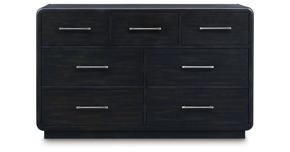 Rowanbeck Queen Upholstered Panel Bed with Dresser in Gray/Black from Ashley Furniture - Luna Furniture