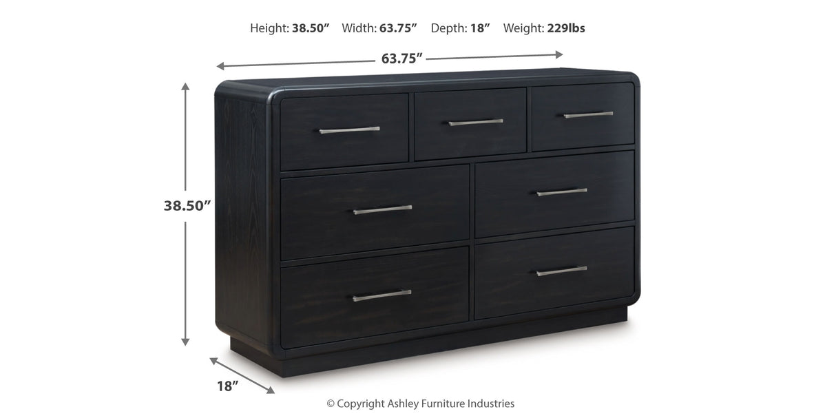 Rowanbeck California King Upholstered Panel Bed with Dresser in Gray/Black from Ashley Furniture - Luna Furniture