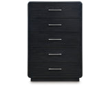 Rowanbeck King Upholstered Panel Bed with Mirrored Dresser, Chest and Nightstand in Gray/Black from Ashley Furniture - Luna Furniture