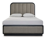Rowanbeck Gray/Black Queen Upholstered Panel Bed from Ashley - Luna Furniture
