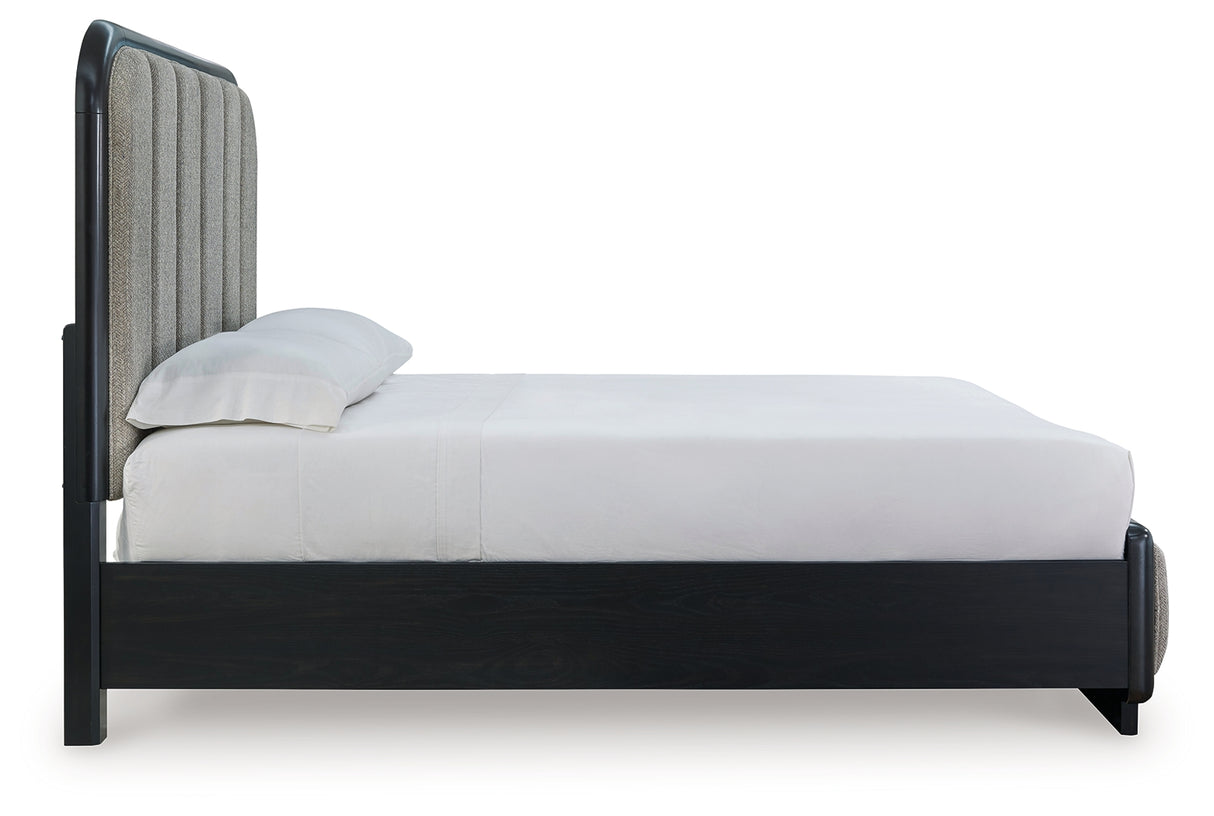 Rowanbeck Gray/Black Upholstered Panel Bedroom Set from Ashley Furniture - Luna Furniture