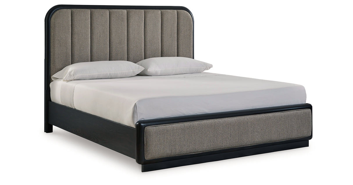 Rowanbeck Gray/Black King Upholstered Panel Bed from Ashley - Luna Furniture
