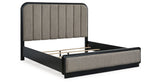 Rowanbeck King Upholstered Panel Bed with Mirrored Dresser, Chest and Nightstand in Gray/Black from Ashley Furniture - Luna Furniture