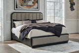 Rowanbeck Gray/Black California King Upholstered Panel Bed from Ashley - Luna Furniture