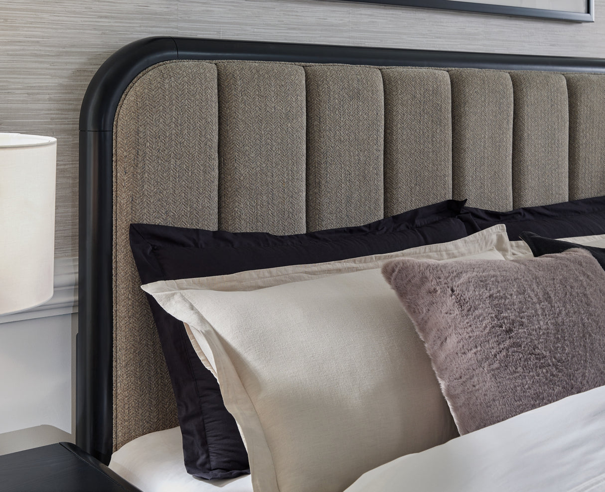 Rowanbeck Gray/Black California King Upholstered Panel Bed from Ashley Furniture - Luna Furniture