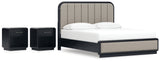 Rowanbeck California King Upholstered Panel Bed with 2 Nightstands in Gray/Black from Ashley Furniture - Luna Furniture