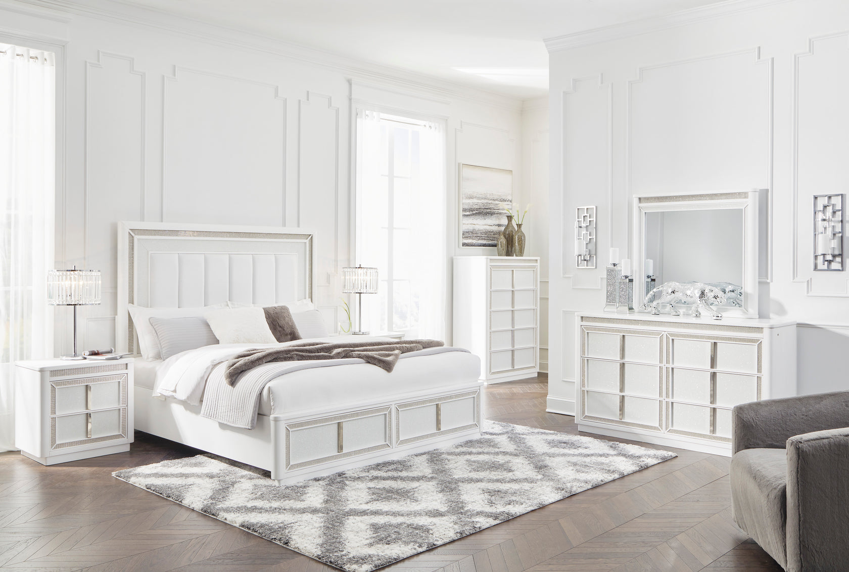 Chalanna White LED Upholstered Storage Platform Bedroom Set from Ashley - Luna Furniture