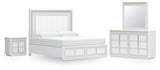 Chalanna California King Upholstered Storage Bed with Mirrored Dresser in White from Ashley - Luna Furniture