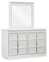 Chalanna White Queen Upholstered Storage Bed with Mirrored Dresser from Ashley Furniture - Luna Furniture