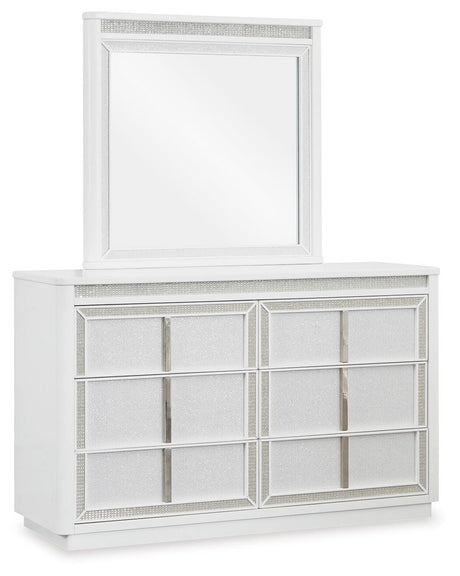 Chalanna White Queen Upholstered Storage Bed with Mirrored Dresser from Ashley - Luna Furniture
