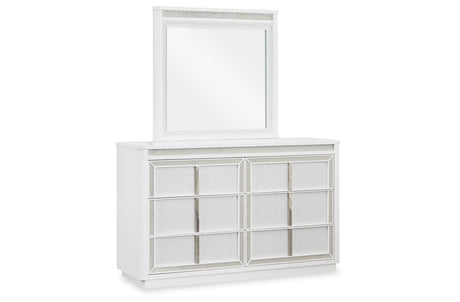 Chalanna King Upholstered Storage Bed with Mirrored Dresser, Chest and Nightstand in White from Ashley Furniture - Luna Furniture