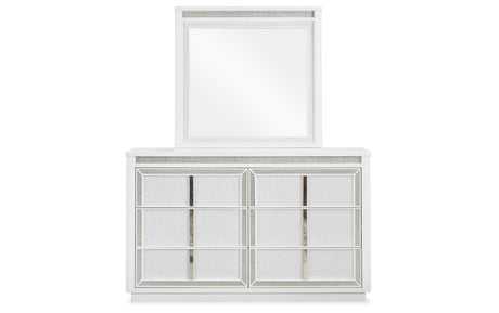 Chalanna King Upholstered Storage Bed with Mirrored Dresser, Chest and Nightstand in White from Ashley Furniture - Luna Furniture
