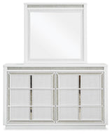 Chalanna White Queen Upholstered Storage Bed with Mirrored Dresser from Ashley Furniture - Luna Furniture