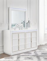 Chalanna California King Upholstered Storage Bed with Mirrored Dresser in White from Ashley - Luna Furniture