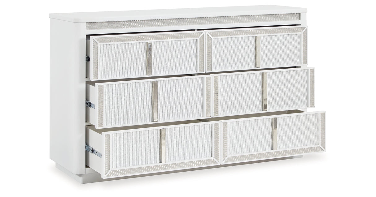 Chalanna King Upholstered Storage Bed with Dresser in White from Ashley - Luna Furniture