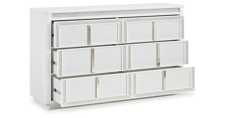 Chalanna California King Upholstered Storage Bed with Dresser in White from Ashley Furniture - Luna Furniture