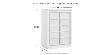 Chalanna King Upholstered Storage Bed with Mirrored Dresser, Chest and Nightstand in White from Ashley Furniture - Luna Furniture