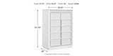 Chalanna California King Upholstered Storage Bed with Mirrored Dresser and Chest in White from Ashley Furniture - Luna Furniture