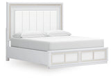 Chalanna California King Upholstered Storage Bed with Mirrored Dresser in White from Ashley - Luna Furniture