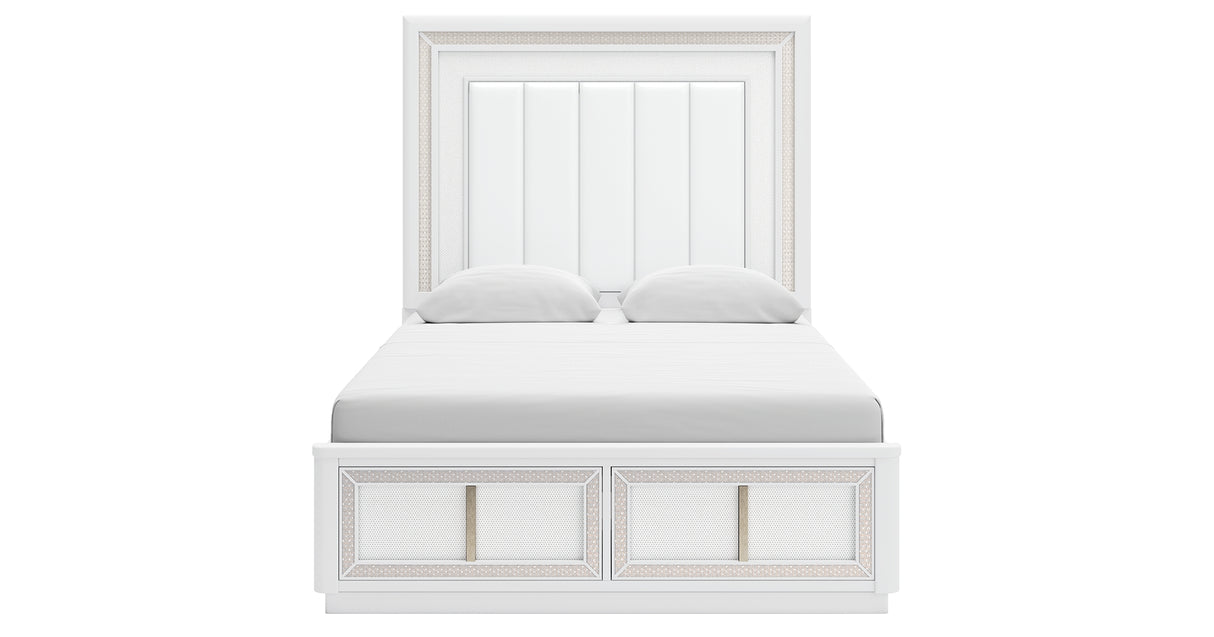 Chalanna Queen Upholstered Storage Bed with Dresser in White from Ashley Furniture - Luna Furniture