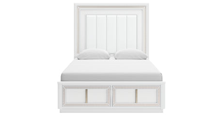 Chalanna Queen Upholstered Storage Bed with Dresser and 2 Nightstands in White from Ashley Furniture - Luna Furniture