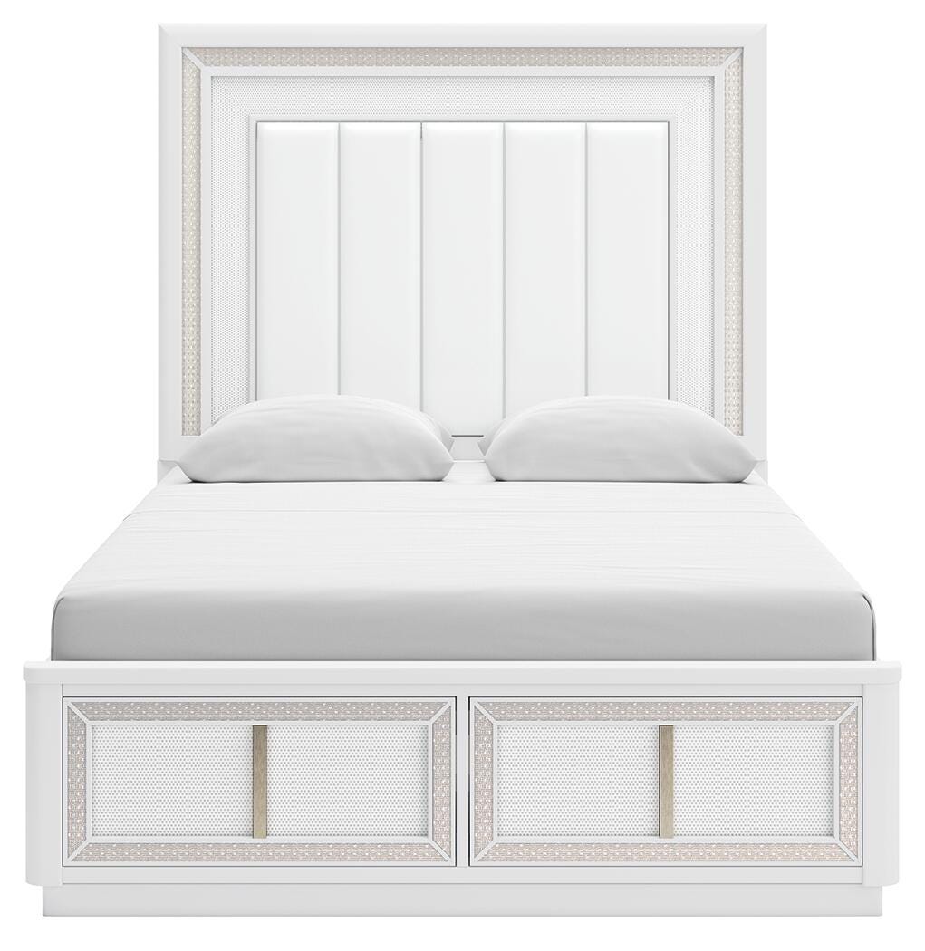 Chalanna White Queen LED Upholstered Storage Platform Bed from Ashley - Luna Furniture