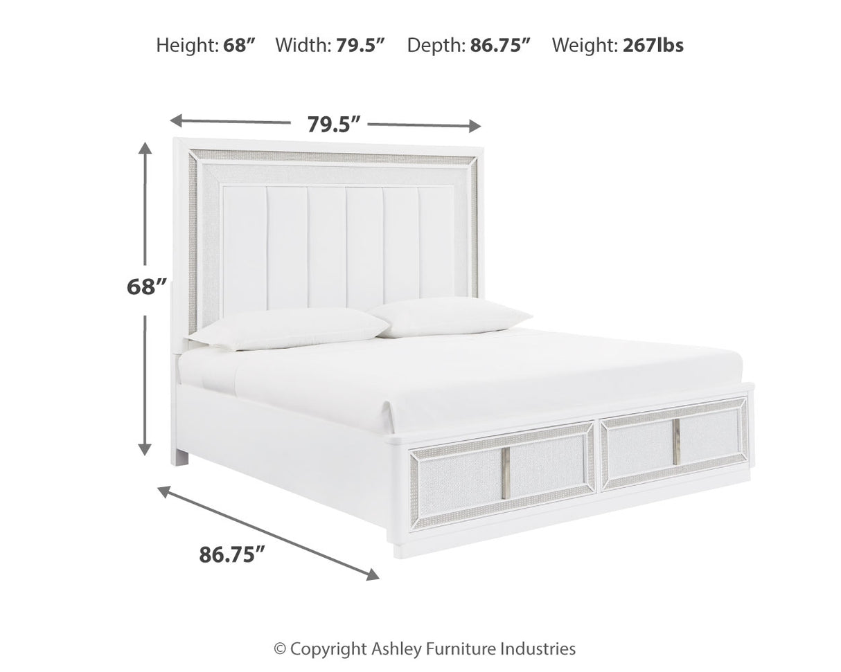 Chalanna White King LED Upholstered Storage Platform Bed from Ashley Furniture - Luna Furniture