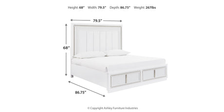 Chalanna King Upholstered Storage Bed with Mirrored Dresser in White from Ashley Furniture - Luna Furniture