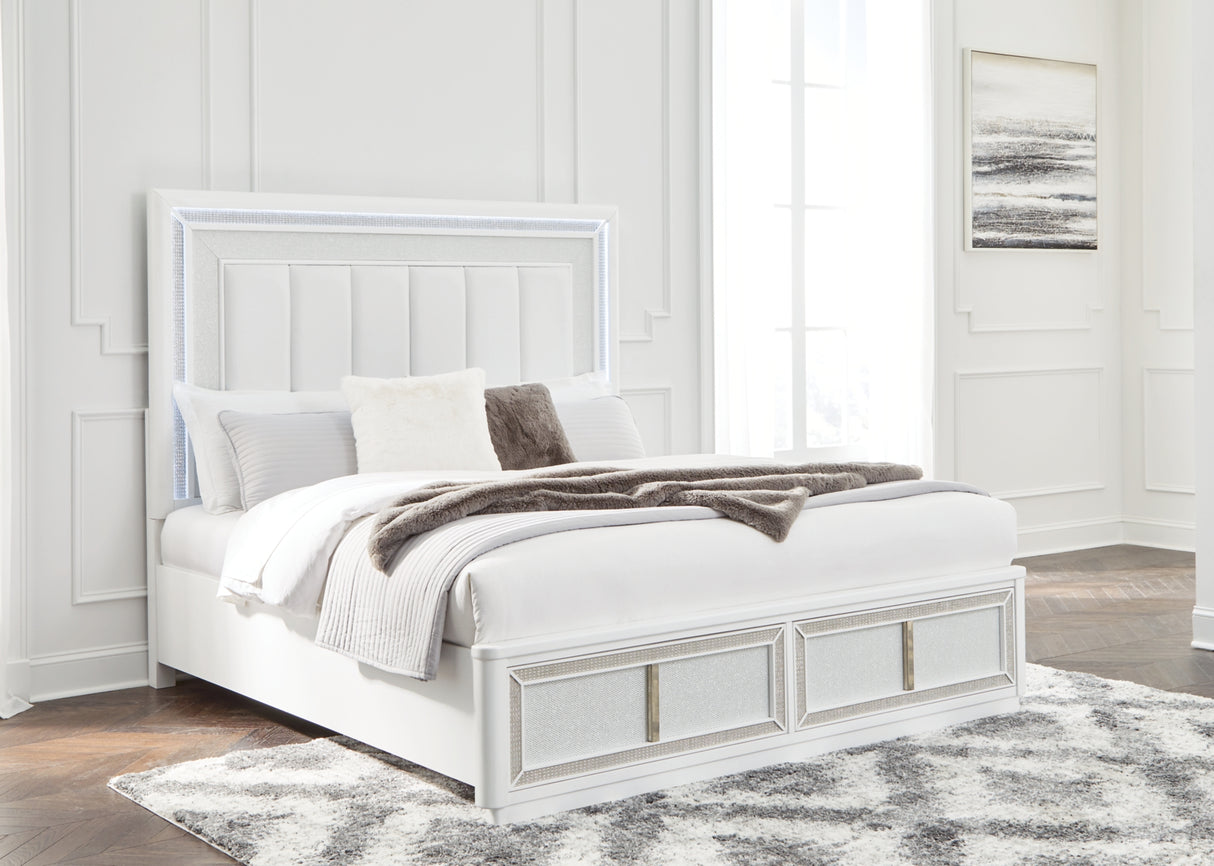 Chalanna White Queen LED Upholstered Storage Platform Bed from Ashley - Luna Furniture