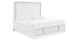 Chalanna King Upholstered Storage Bed with Mirrored Dresser, Chest and 2 Nightstands in White from Ashley Furniture - Luna Furniture