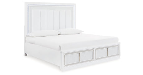 Chalanna White California King LED Upholstered Storage Platform Bed from Ashley Furniture - Luna Furniture
