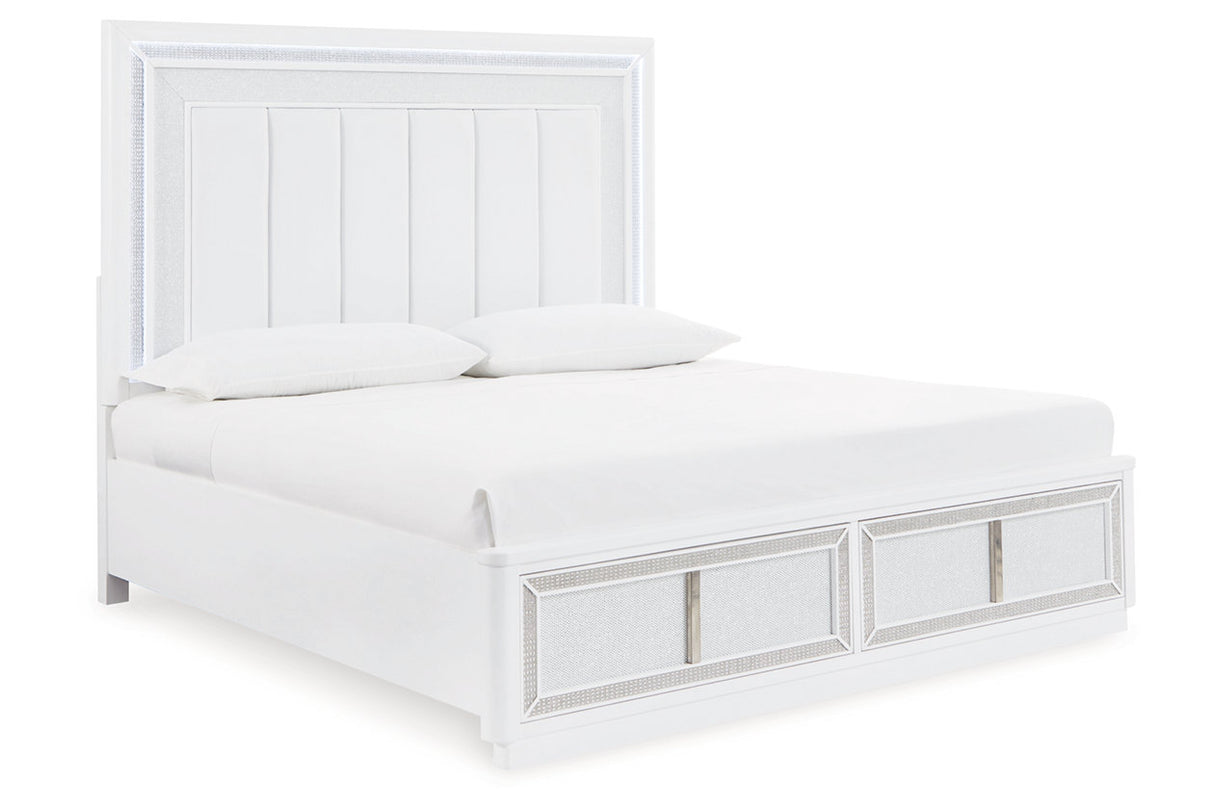 Chalanna White California King LED Upholstered Storage Platform Bed from Ashley - Luna Furniture