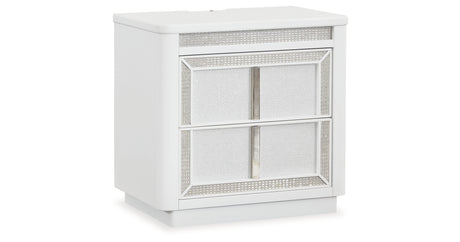 Chalanna Queen Upholstered Storage Bed with Dresser and 2 Nightstands in White from Ashley Furniture - Luna Furniture