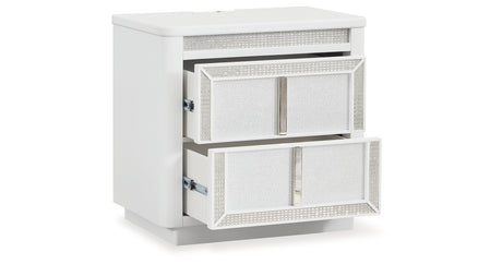 Chalanna Queen Upholstered Storage Bed with Dresser and 2 Nightstands in White from Ashley Furniture - Luna Furniture